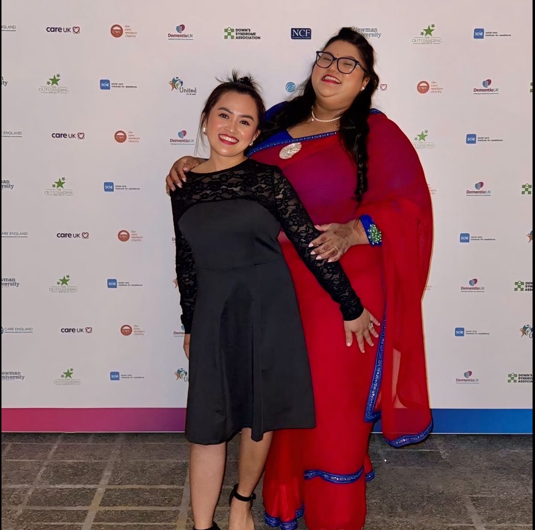 Abbots Care Workers Mary Jean and Kriti Gandharba pose at the Dementia Care Awards 2025