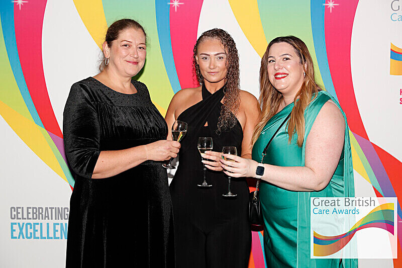 Care Worker Olesja pictured at the GB Care Awards with Lauren and Jazz from Abbots Care Central Support Team